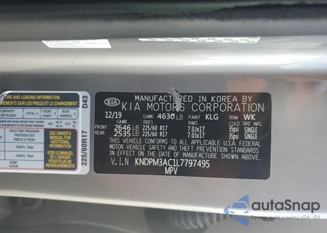 2020 Kia Sportage Lx z USA, uszkodzony, nr VIN KNDPM3AC1L7797495